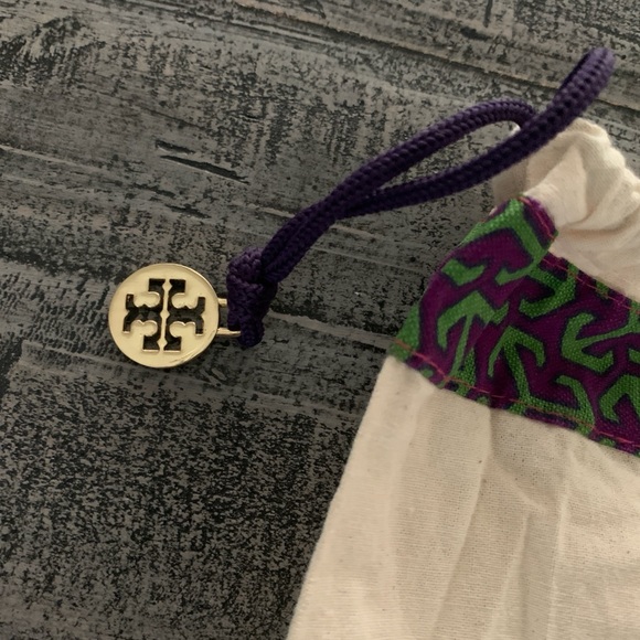 Tory Burch Cream Drawstring Bag with Purple and Green Pattern Dust Bag - Picture 3 of 3
